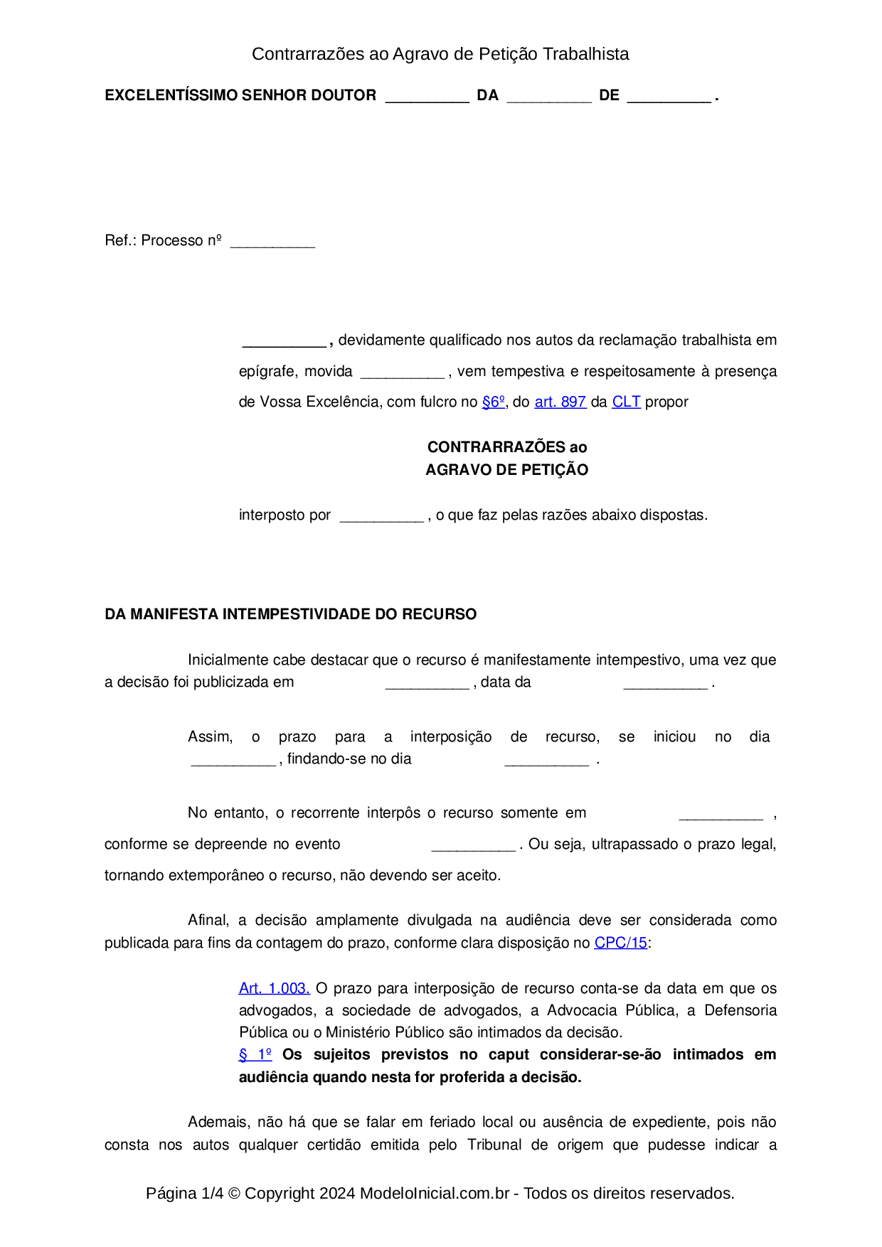 Modelo Contrarraz Es Ao Agravo De Peti O Trabalhista