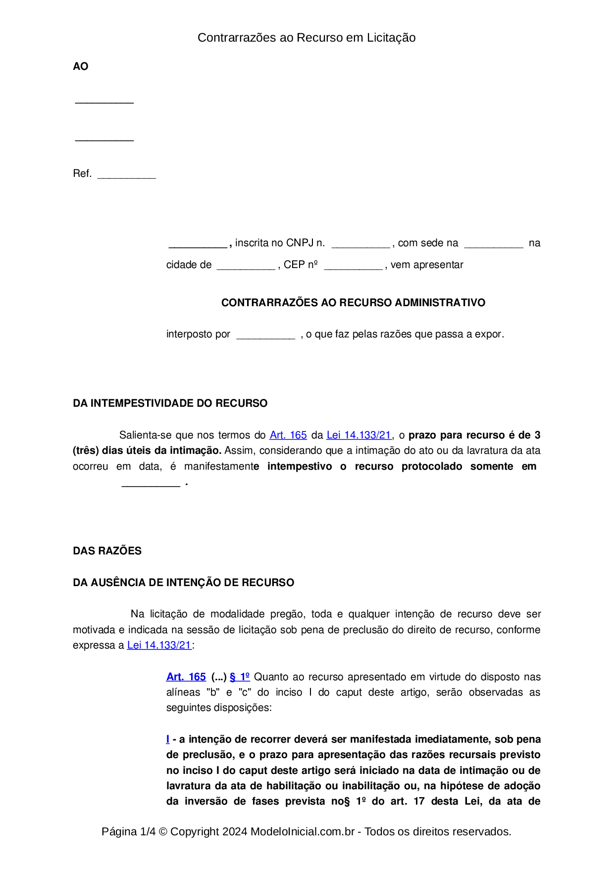 Modelo Contrarraz Es Ao Recurso Em Licita O