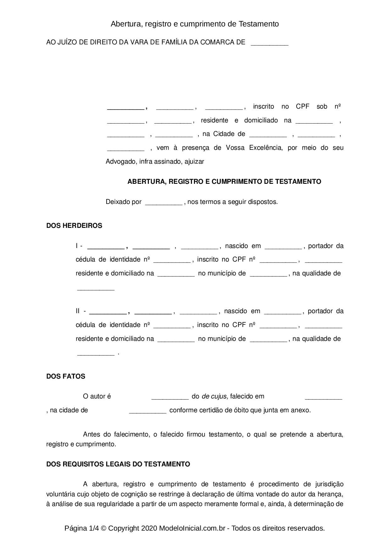 Modelo Abertura Registro E Cumprimento De Testamento 5652