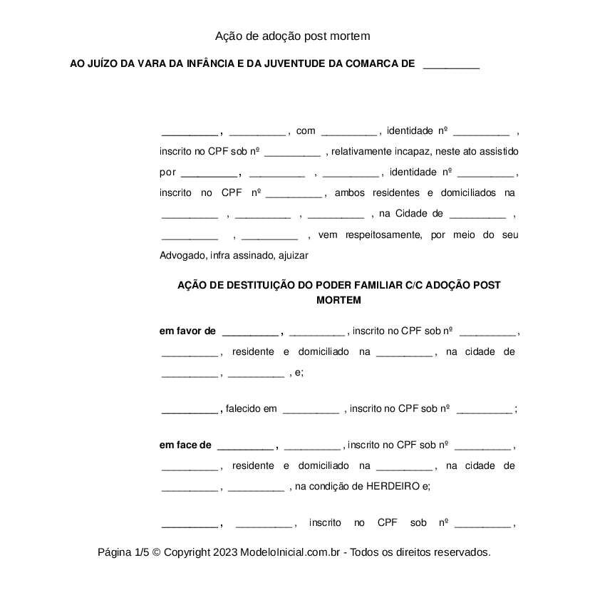 Modelo De Ação De Adoção De Menor - Vários Modelos