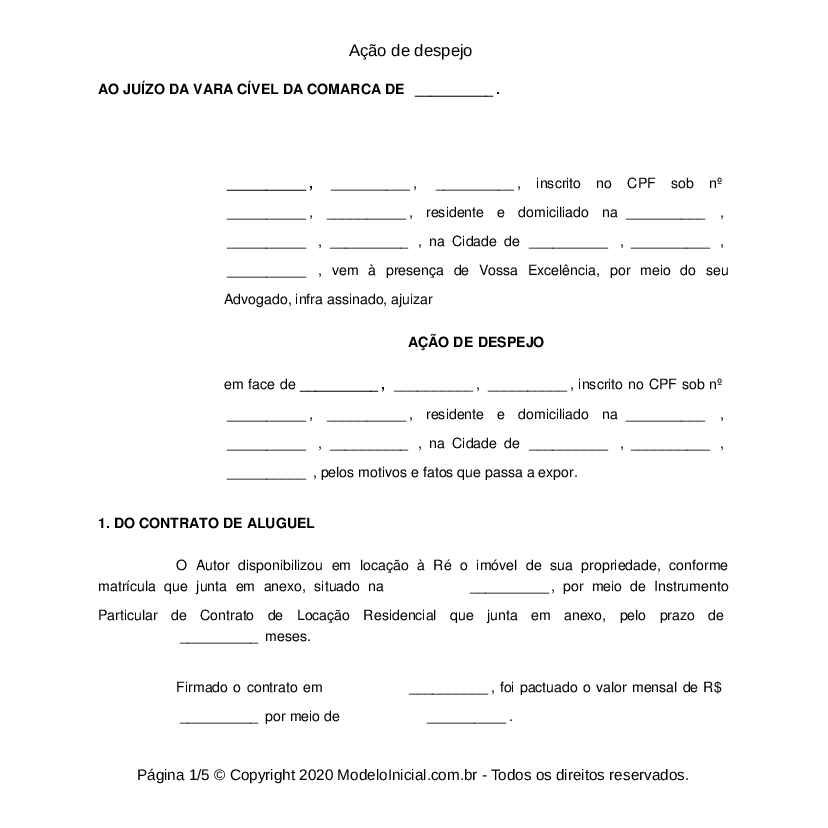 Modelo Ação De Despejo Com Liminar Vários Modelos