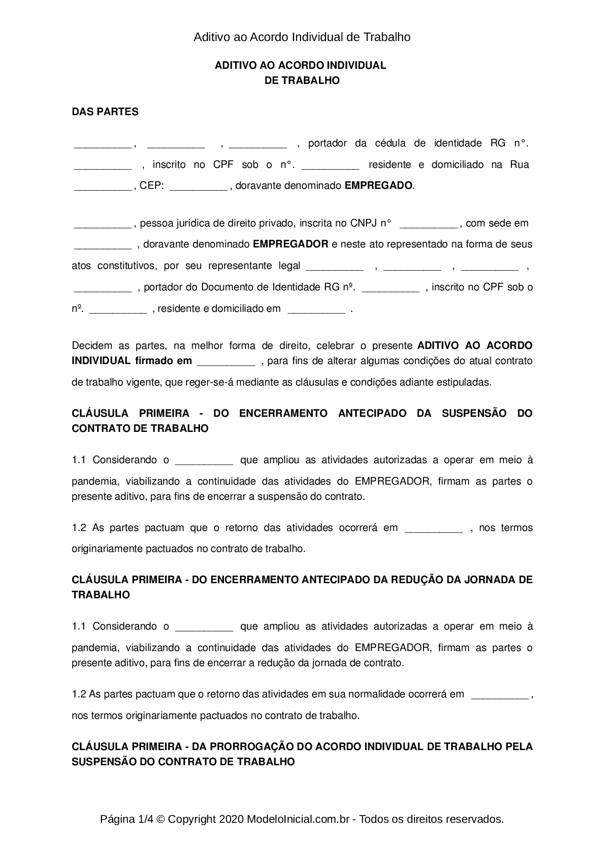 Modelo Aditivo Ao Acordo Individual De Trabalho