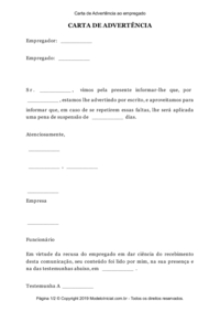 Modelo Carta de Advertência ao empregado Modelo Carta de Advertência ao empregado