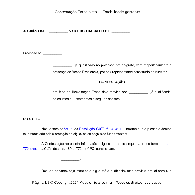 Contestação trabalhista pdf