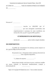 Modelo Cumprimento de sentença em face da Fazenda Pública - Novo CPC
