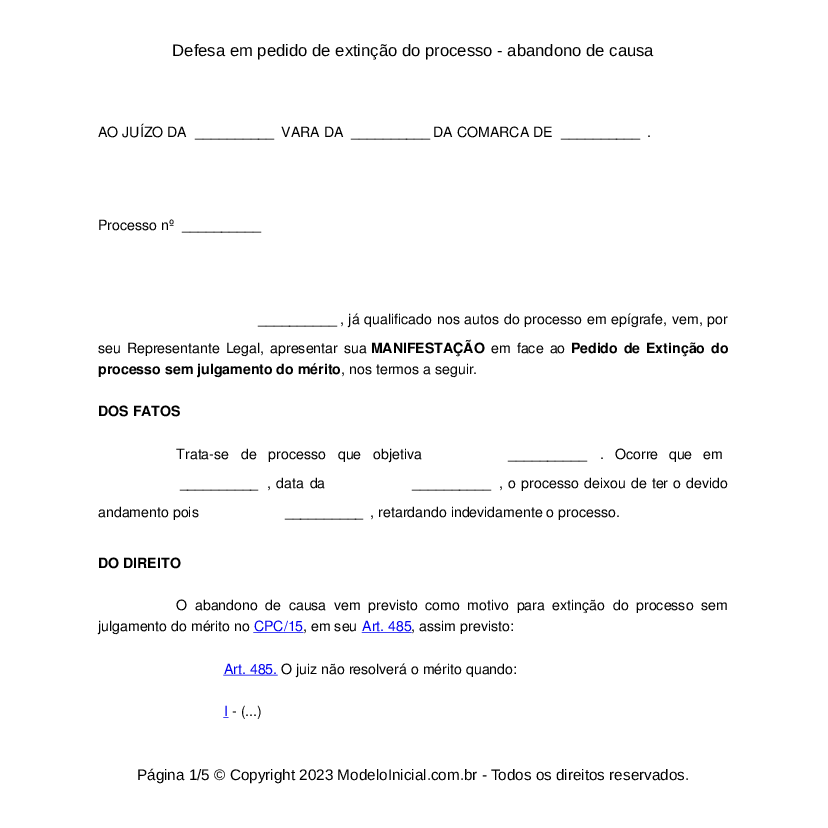 Modelo De Petição Extinção Do Processo - Vários Modelos