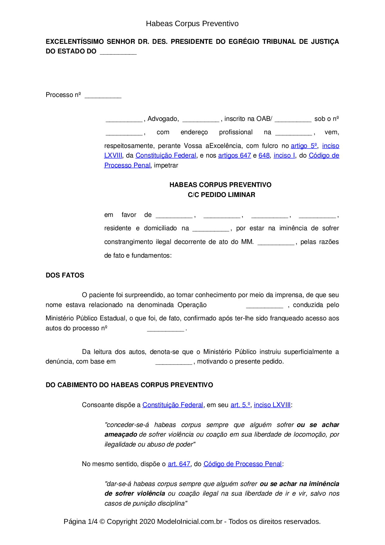 Modelo Habeas Corpus Preventivo   Habeas Corpus Preventivo 11088613 