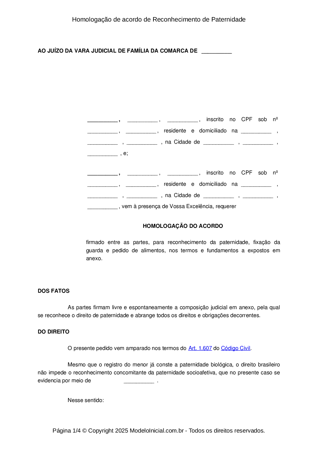 Modelo Homologação de acordo de Reconhecimento de Paternidade