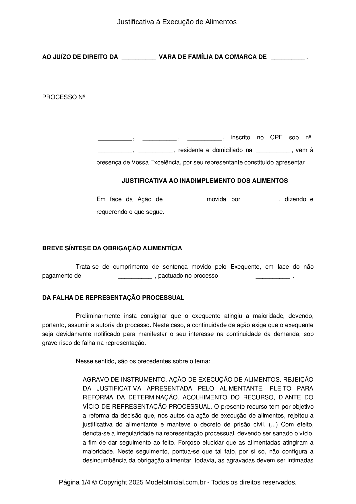 Modelo Justificativa à Execução de Alimentos