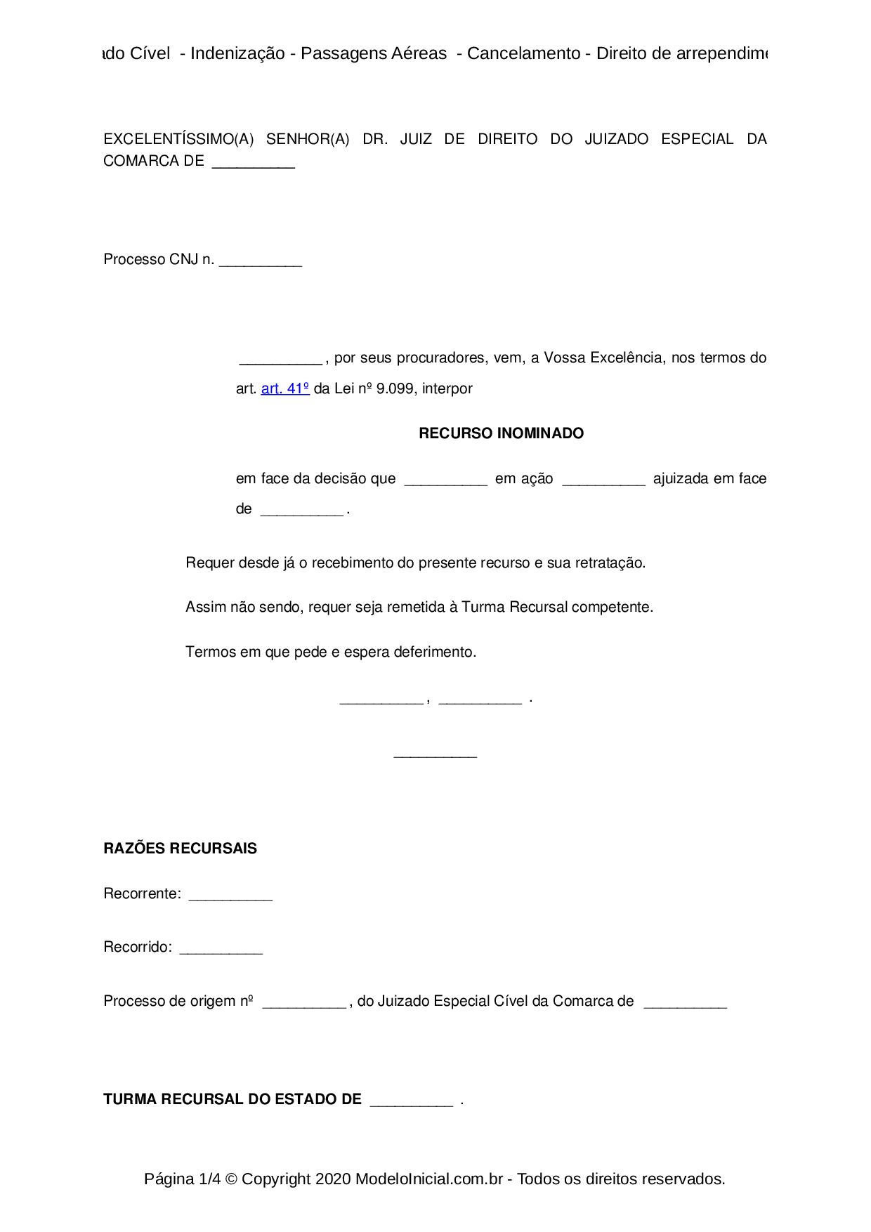 Cancelamento De Passagem Aerea Reembolso Jurisprudencia 2018 Modelo Recurso Inominado Civel Indenizacao Passagens Aereas Cancelamento Direito De Arrependimento Art 49 Cdc