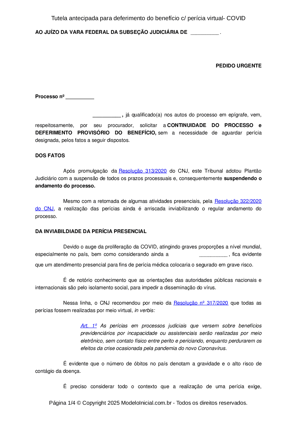 Modelo Tutela antecipada para deferimento do